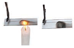 combustion and flame deposit of unburnt particles of flame