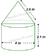 पृष्ठीय क्षेत्रफल एवं आयतन एनoसीoआरoटीo प्रश्नावली 13.1 प्रश्न संख्या 7 का हल  क्लास दसवीं गणित  चित्र-6