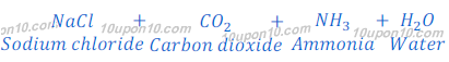 Solvay process - reaction of sodium chloride + carbon dioxide + ammonia100