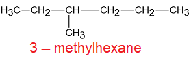 IUPAC nomenclature stucture5 of 3-methylhexane