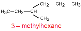 IUPAC nomenclature stucture6 of 3-methylhexane