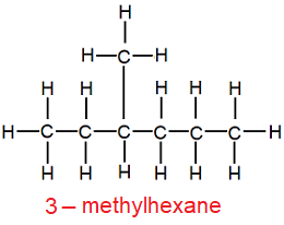 IUPAC nomenclature stucture7 of 3-methylhexane