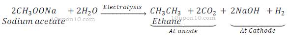 Organic Chemistry  alkane preparation of ethane from sodium acetate electrolysis of salt of carboxylic acid Kolbe reaction